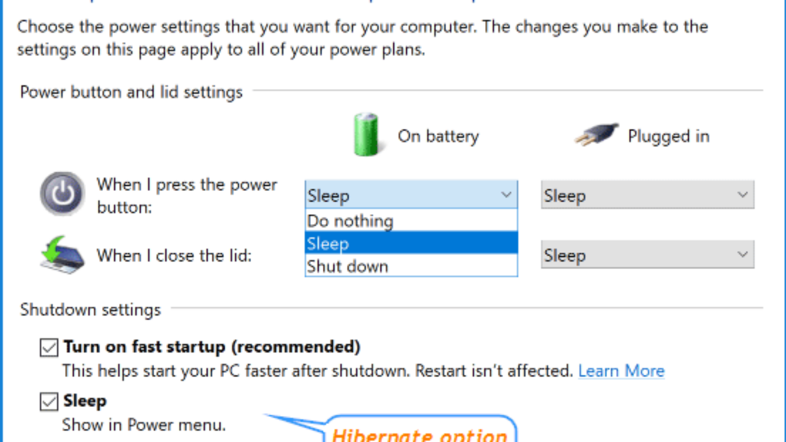 Missing Hibernate Option