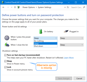 Missing Hibernate Option
