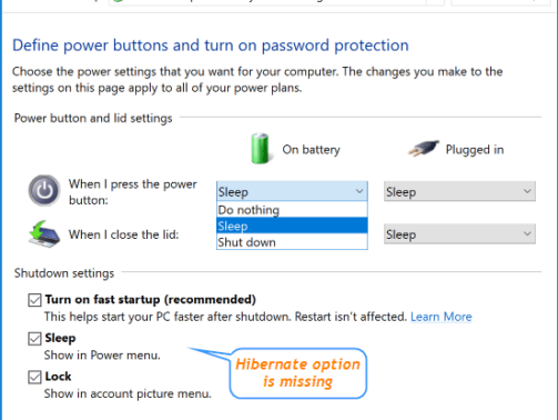 Missing Hibernate Option