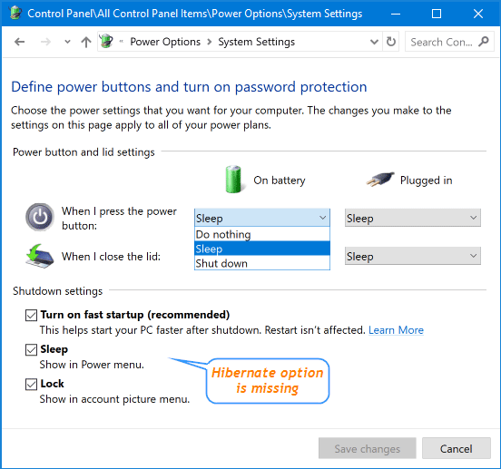 Missing Hibernate option